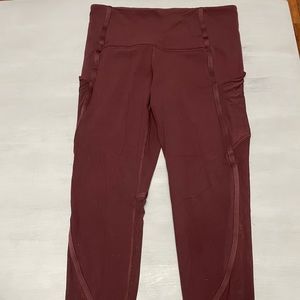 Athelta Small Petite Vitality Stash Pocket 7/8 Tight-Maroon/Burgundy